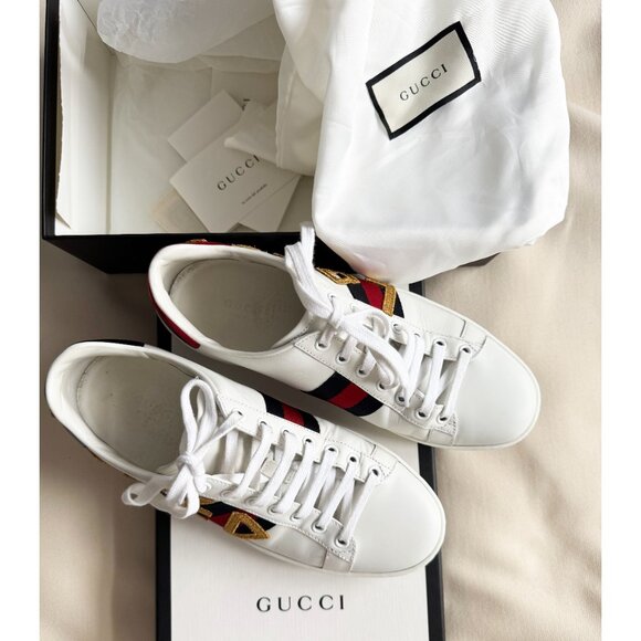 Gucci "Ace" Loved Sneakers in White, size 38 (Fits roomy, like an 8.5) - Picture 12 of 12